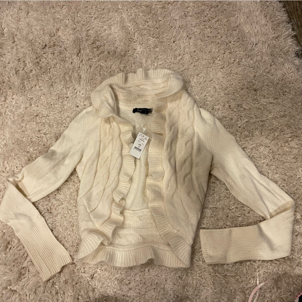 White House Black Market Cream Ivory Rabbit Hair and Wool Bolero Jacket Size M